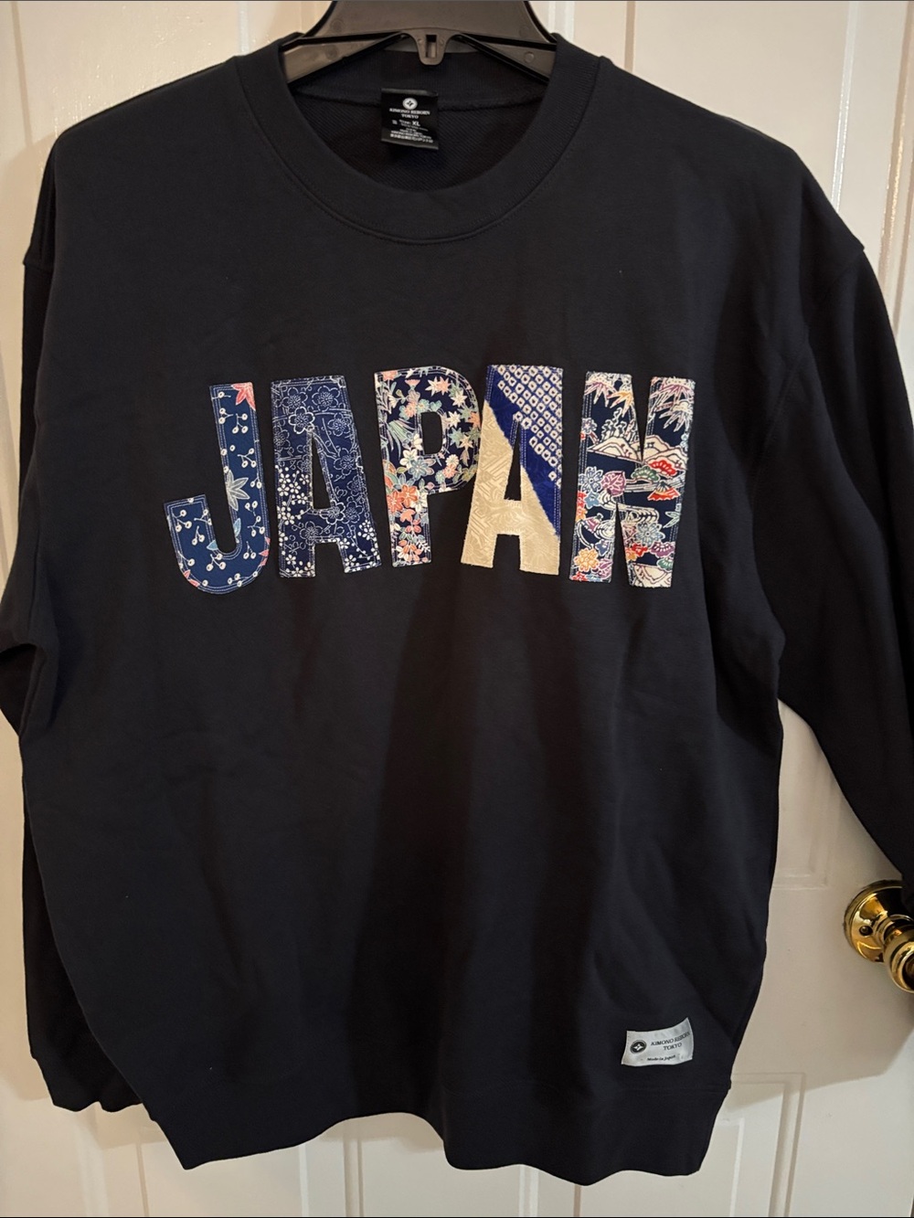 Unique Kimono Reborn Tokyo Black 'JAPAN' Up-cycled Kimono Appliqué Sweatshirt